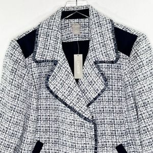 Chicos 3 XL NWOT Moto Tweed Trim Detail Jacket Classic Navy Business